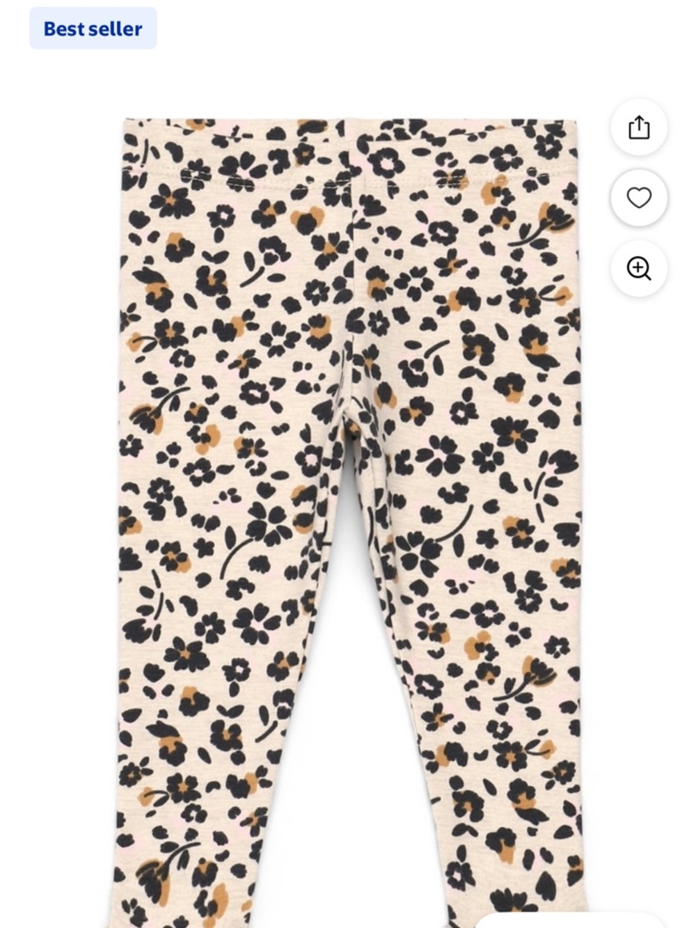Kids Neutral Floral Leggings - Beige with Black & Mustard Print